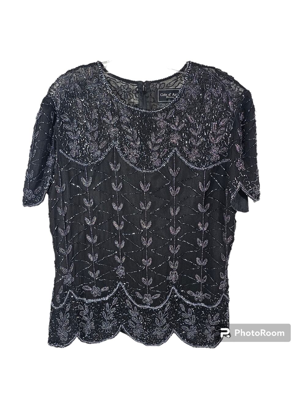 Cote d' Azure Evening NWOT Silk Beaded Formal Top Blouse Vintage Women's M